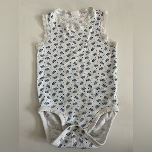 H&M White Lace Trim Top with Blue Floral Pattern